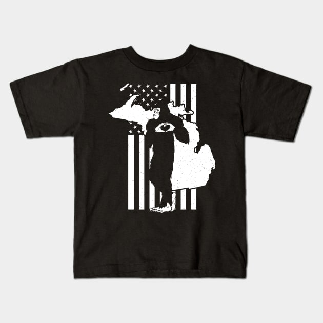 Michigan Bigfoot American Flag Kids T-Shirt by Tesszero